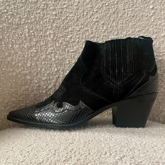 Zara Black Leather & Suede Western Ankle Booties - Picture 5 of 10